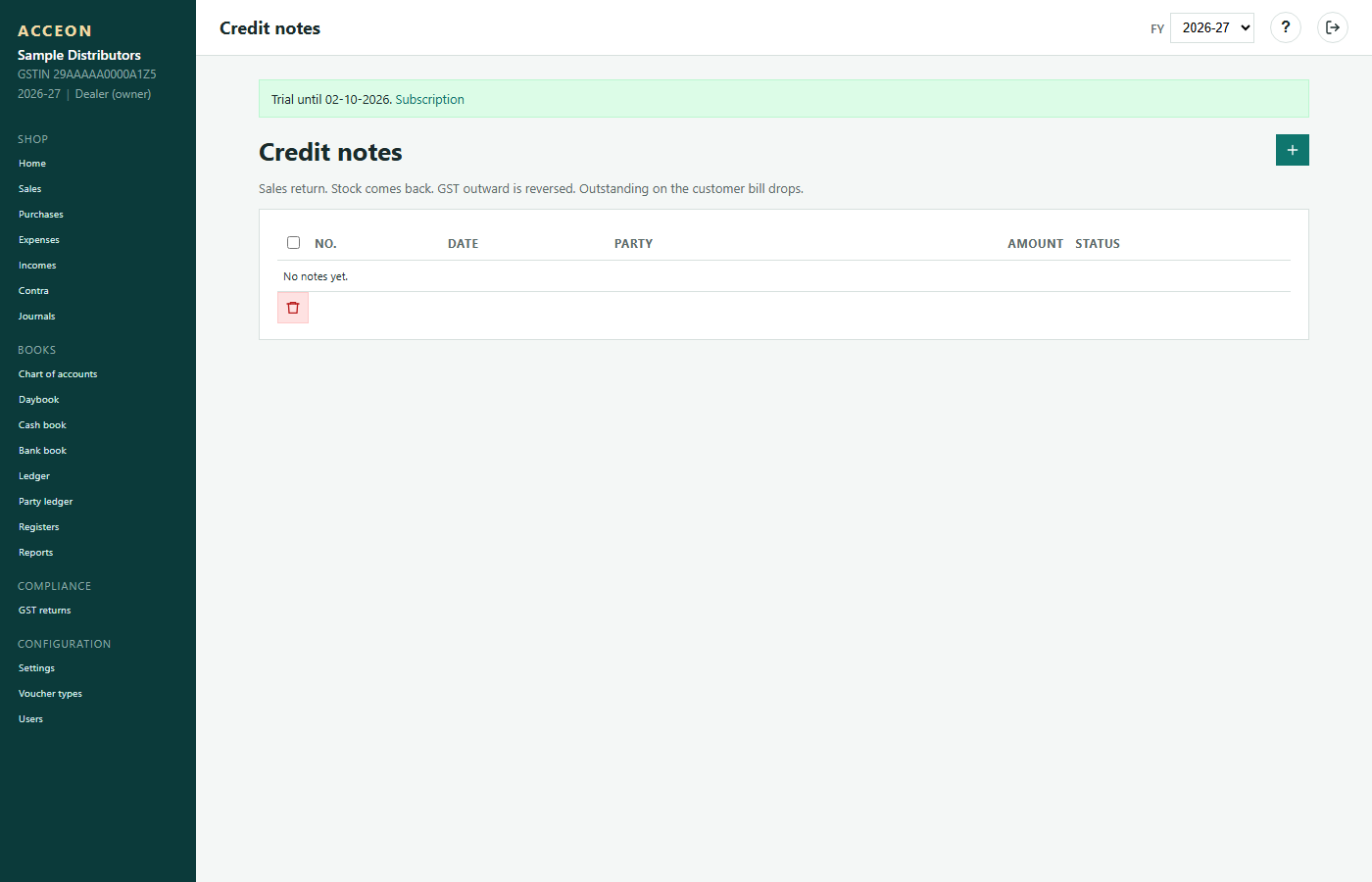 Credit notes