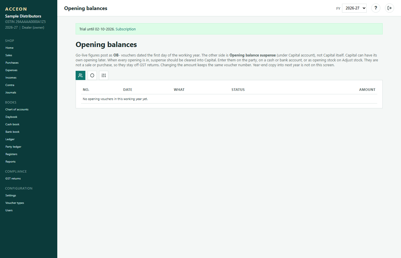 Opening balances
