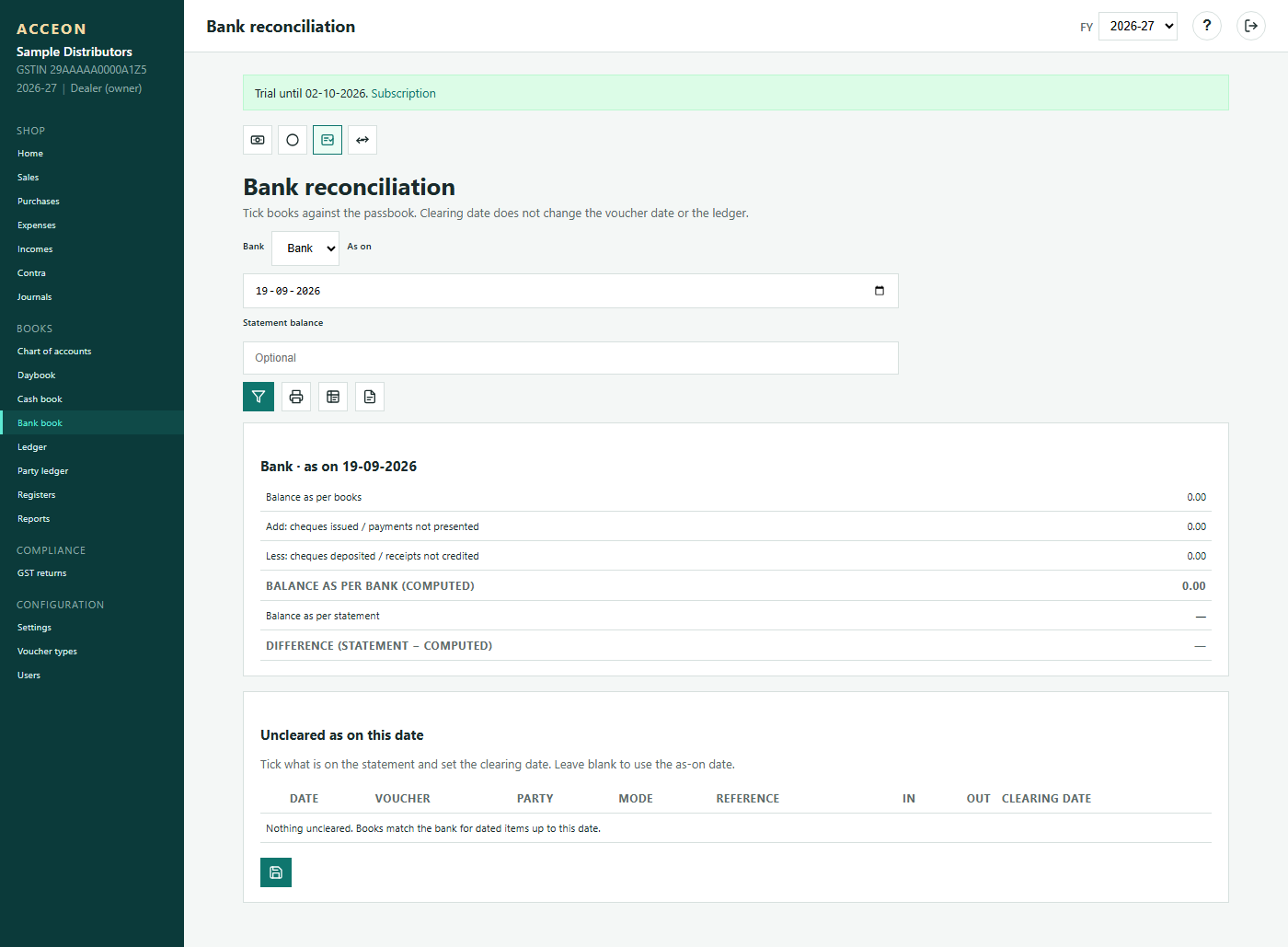 Bank reconciliation