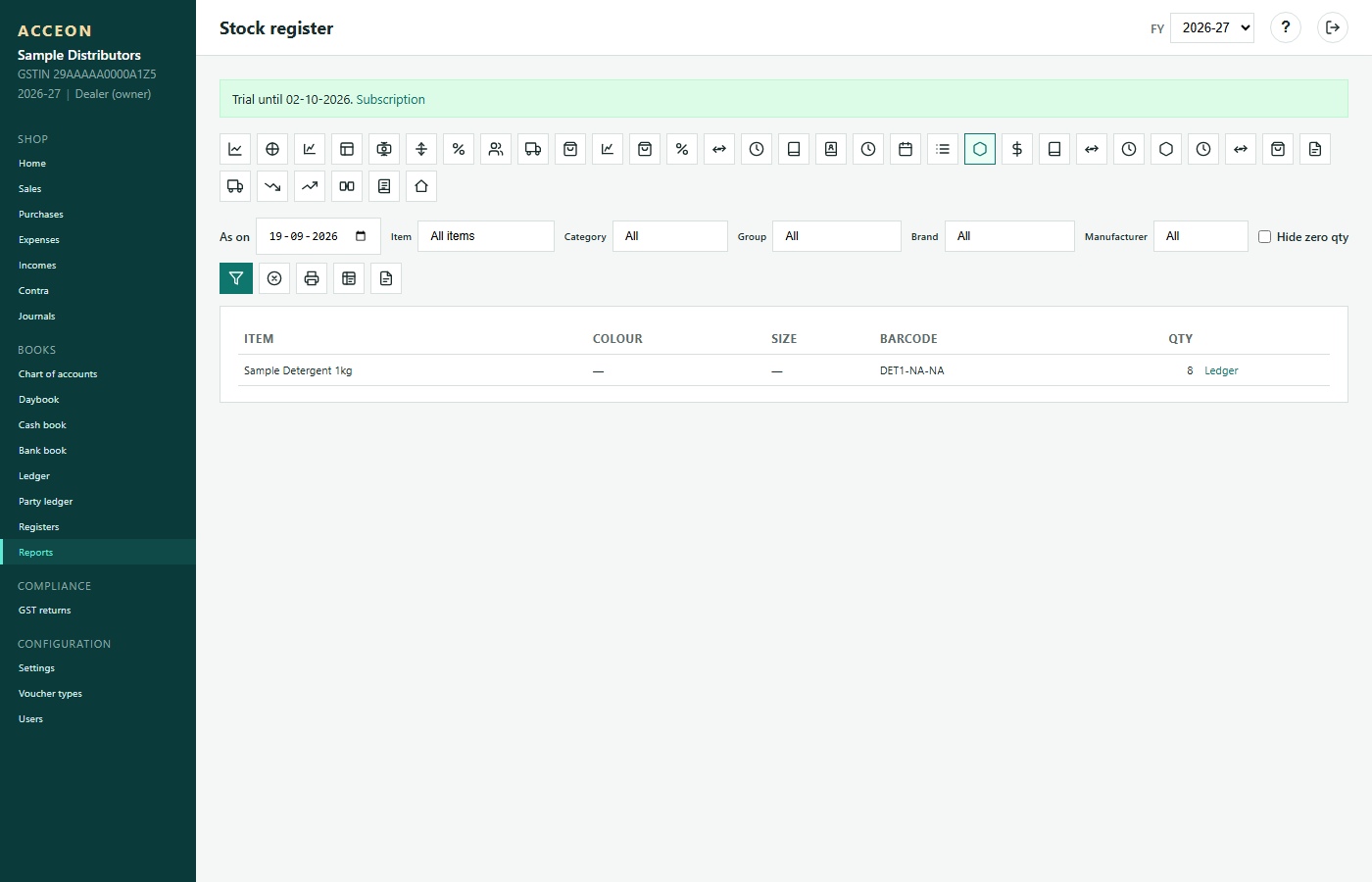 Stock register