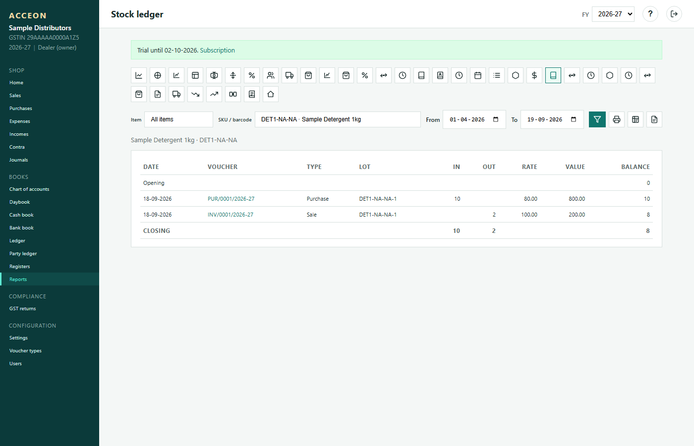 Stock ledger