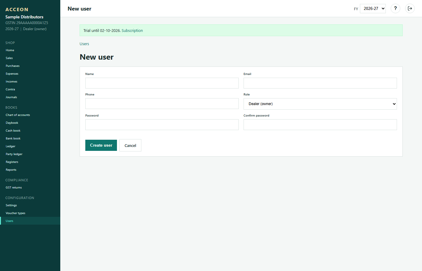 Create user