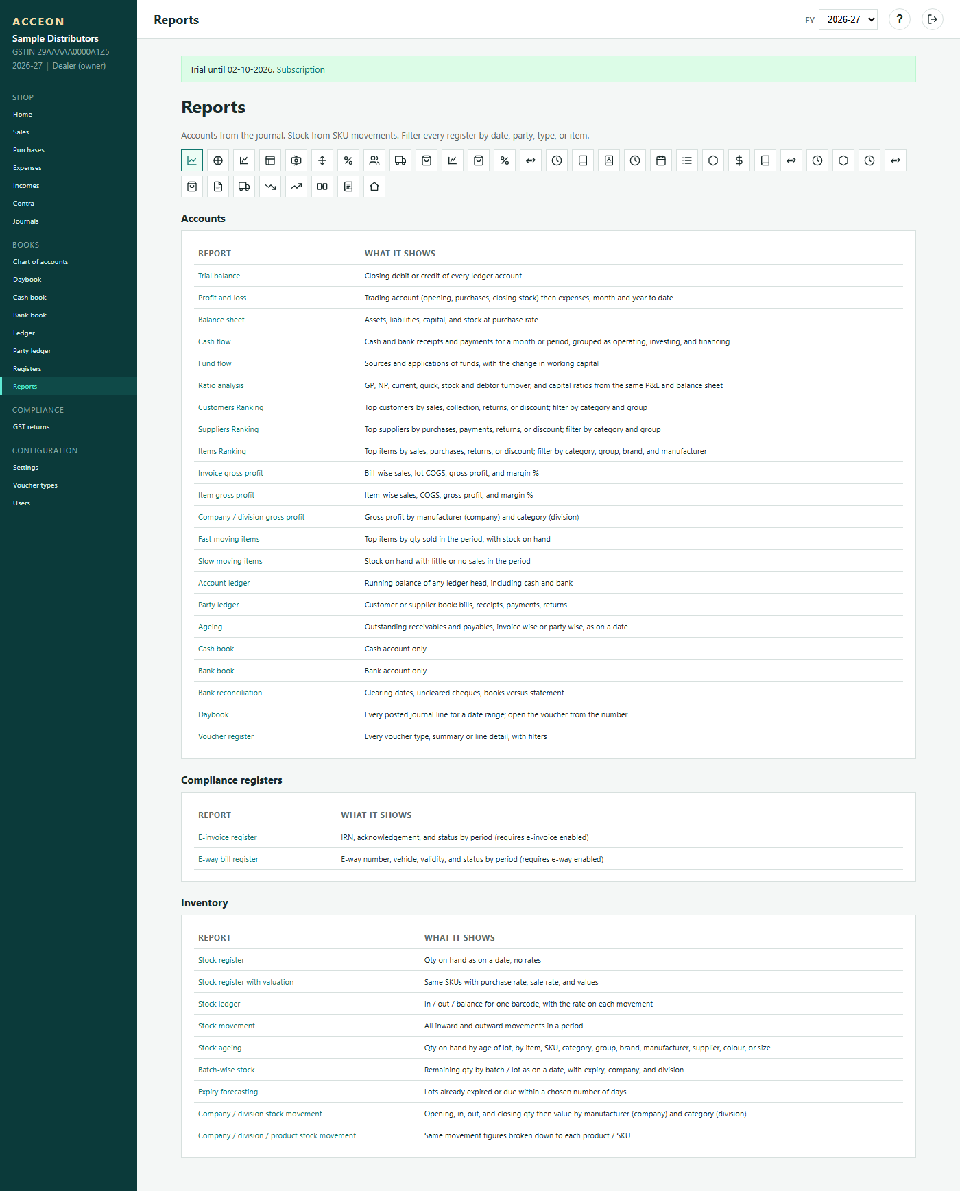 Reports hub